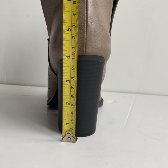 Qupid Mesh V Cut bootie faux leather closed pointy toe side cut 4” dark taupe - Picture 9 of 16